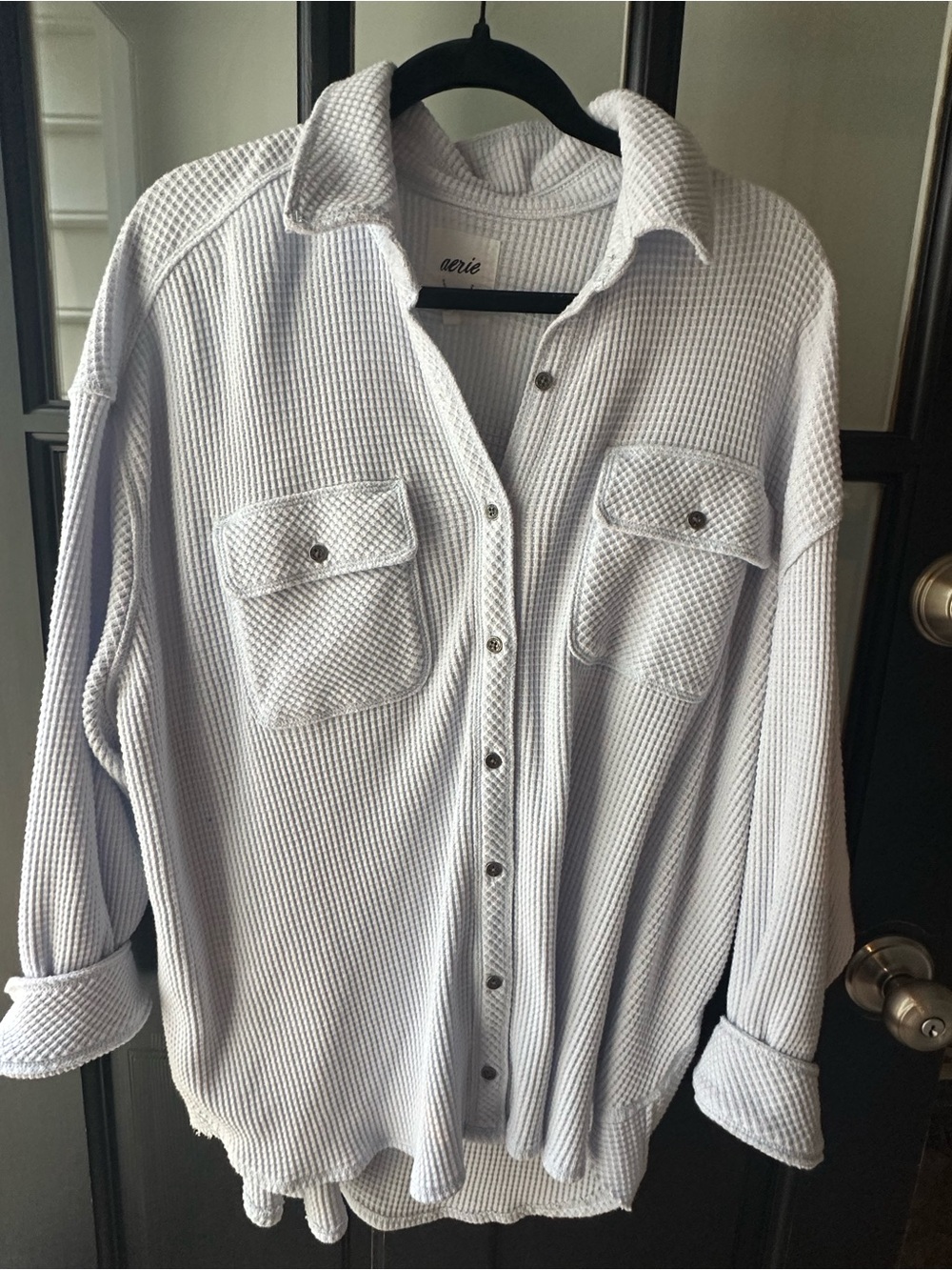 aerie Men's Light Gray Waffle-Knit Button-Down Shirt Jacket
